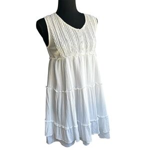 DAVI & DANI White Babydoll Mini Dress Tiered Lace Bust Flowy Boho Small